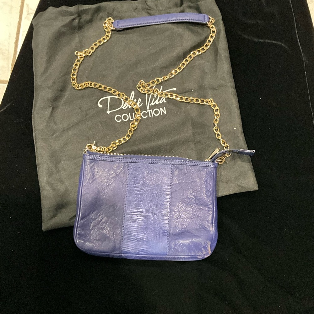 Dolce Vita  Blue Denim Leather Crossbody Bag with Chain Strap